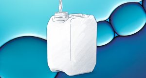 White label canister against a blue background